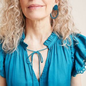 Anthropologie Current Air Ruffled Satin Blouse